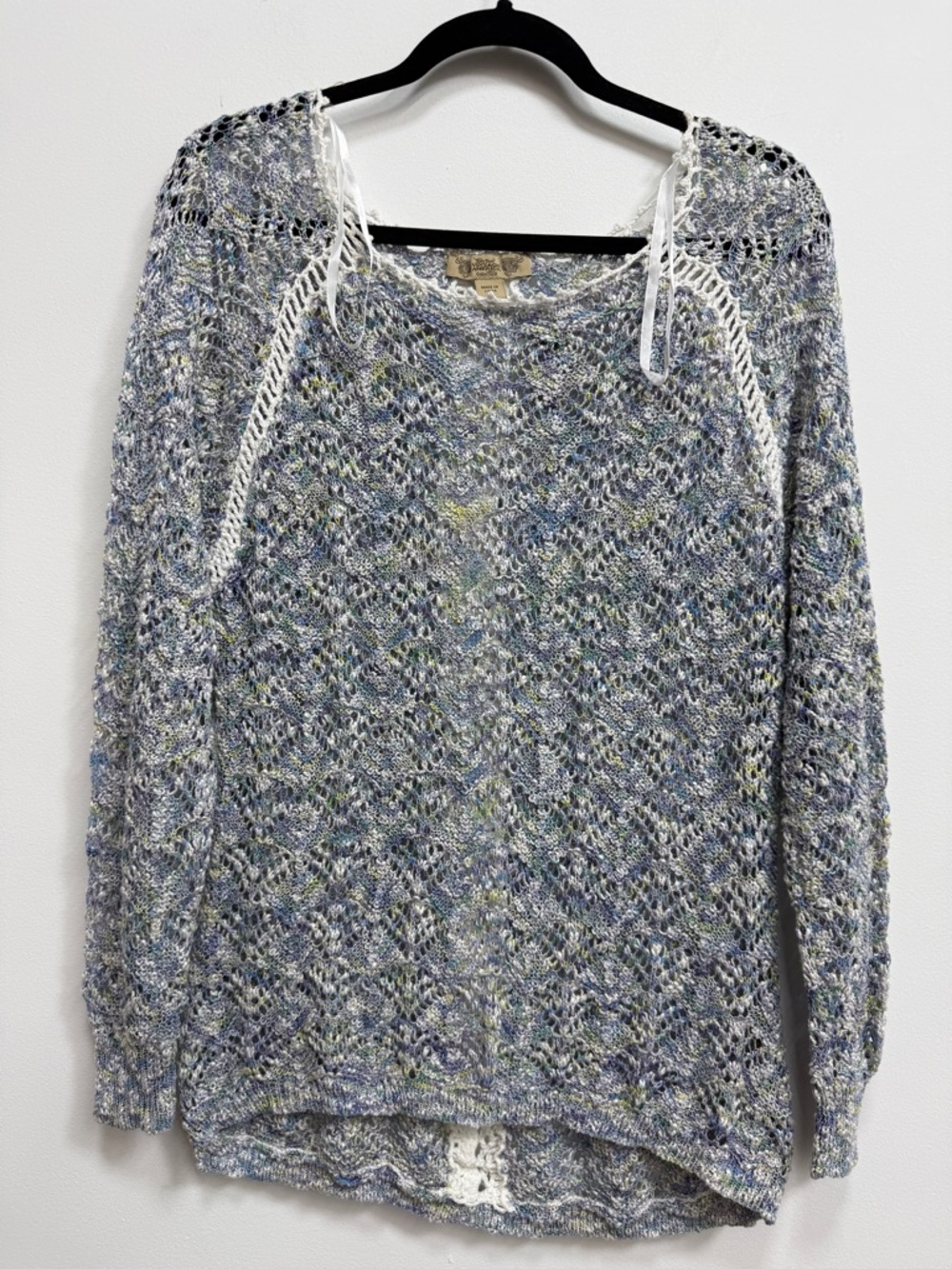 Vintage America Light Blue Multicolor Open-Knit Scoop Neck Sweater